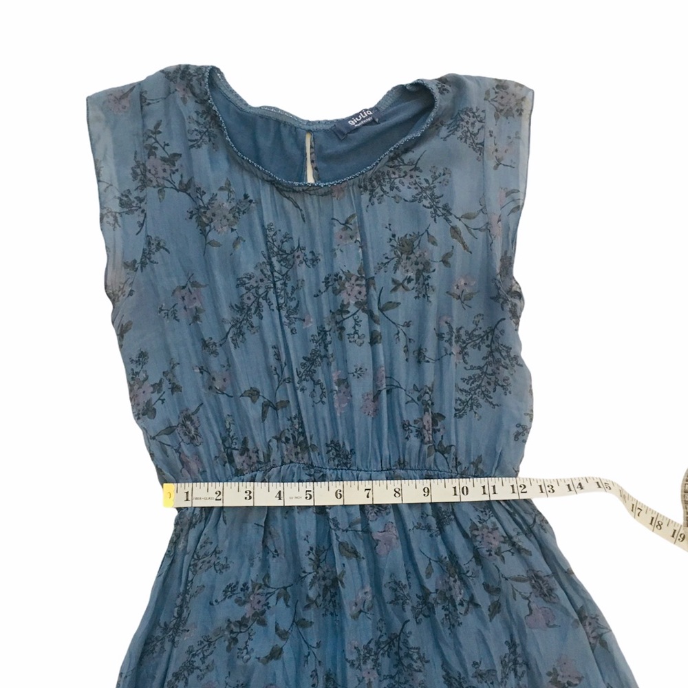 GIULIA 100% Silk Made in Italy Blue Boho Dress L - Picture 8 of 11